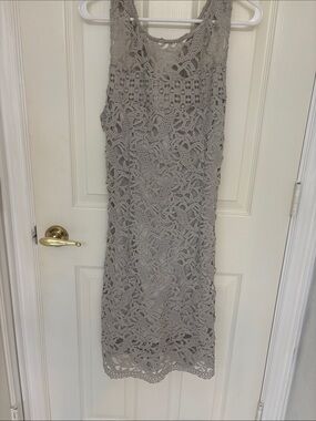 Pinky Taupe Crochet Lace Midi Dress